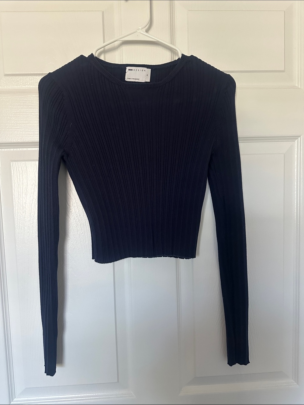 ASOS Navy Blue Ribbed Long-Sleeve Crop Top